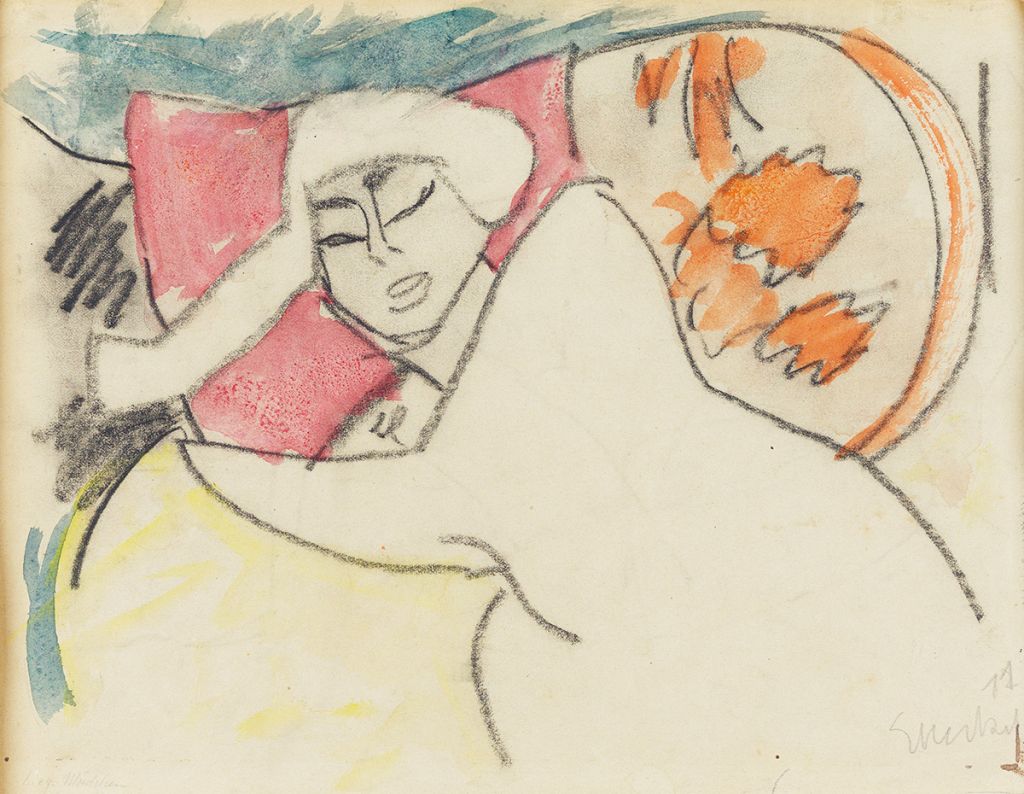 Abbildung: Erich Heckel, Liegendes Mädchen, 1911, Schwarze Kreide und Aquarell auf Papier, Buchheim Museum  © Nachlass Erich Heckel, Hemmenhofen; VG Bild-Kunst, Bonn 2024