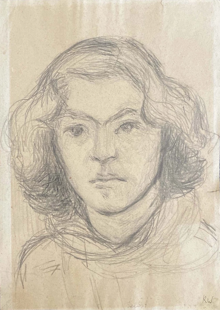 Abbildung: Karoline Wittmann, Selbstbildnis, 1938, Bleistift auf Papier, Stiftungsfonds Karoline Wittmann im Buchheim Museum, Bernried © Buchheim Stiftung, Bernried