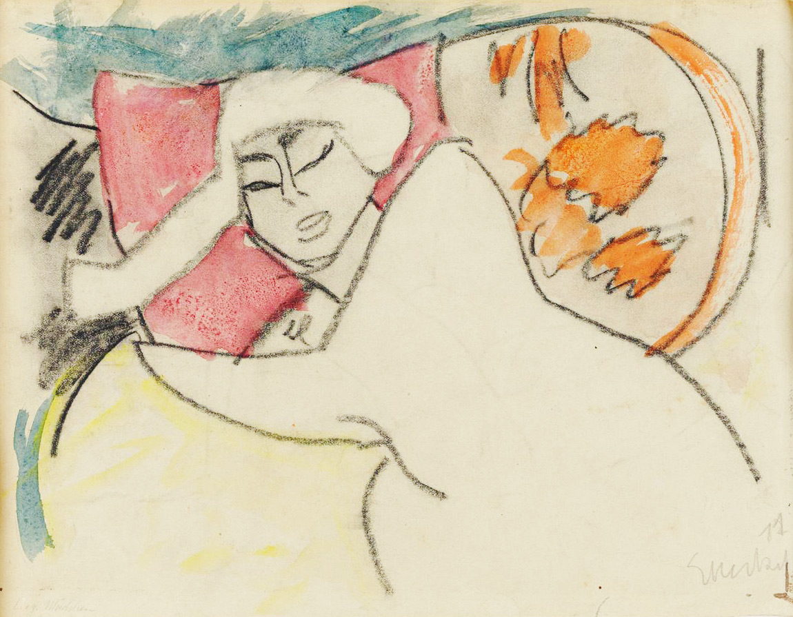 Abbildung: Erich Heckel, Liegendes Mädchen, 1911, Schwarze Kreide und Aquarell auf Papier, Buchheim Museum  © Nachlass Erich Heckel, Hemmenhofen; VG Bild-Kunst, Bonn 2024